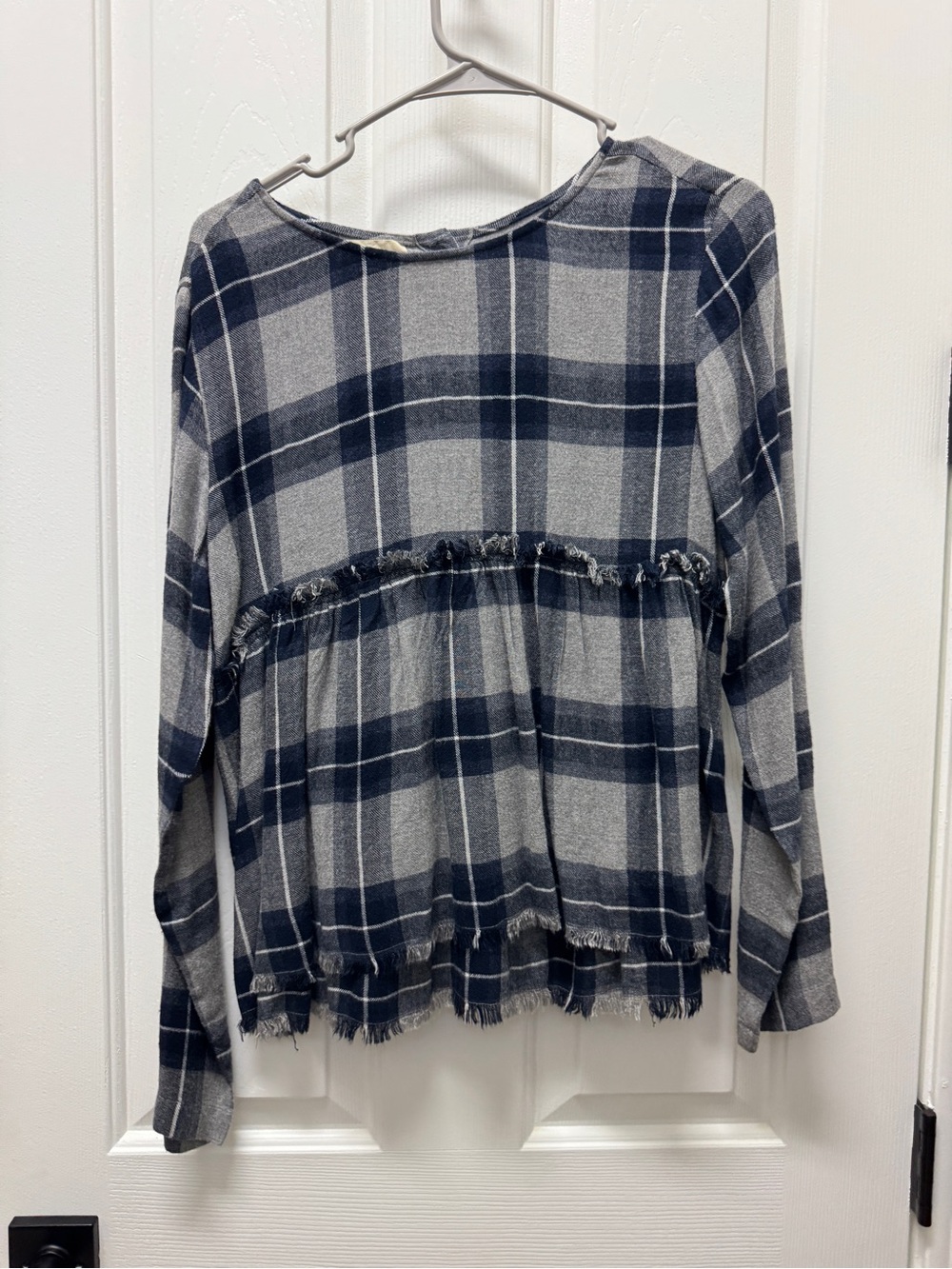 cloth & stone Navy and Gray Plaid Long-Sleeve Peplum Top